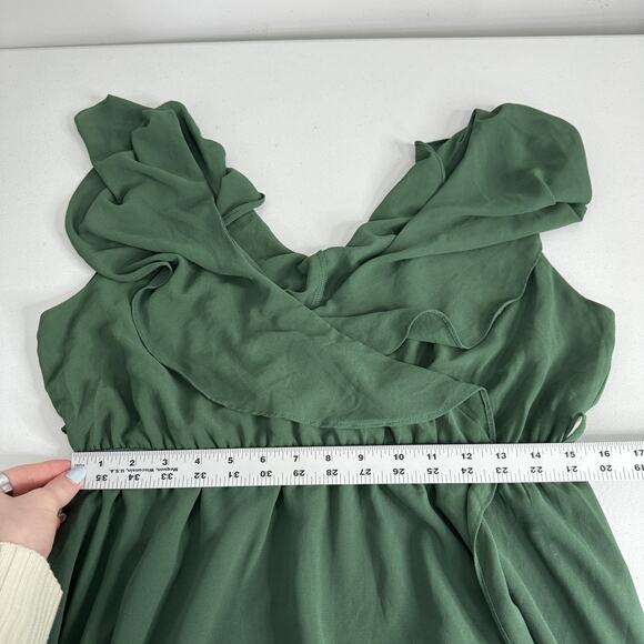 Baltic Born Katya Ruffle Dress Womens XL Green Faux Wrap Maxi Belted Formal - Picture 13 of 15